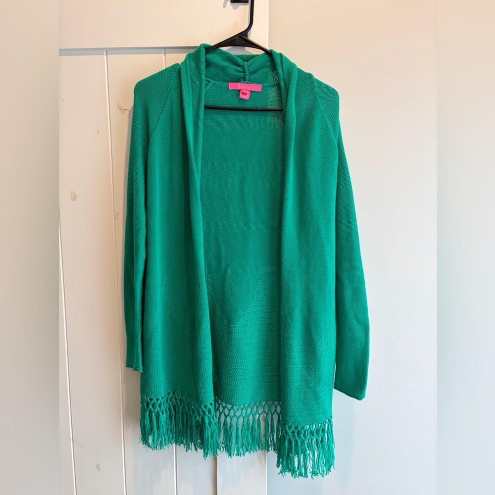 Lilly Pulitzer Tatum Fringe Cardigan XXS Hosta Green‎ Cotton Blend GUC